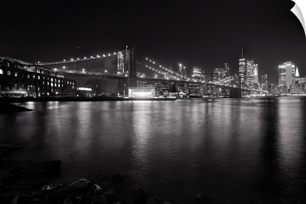 Brooklyn Bridge with Lower Manhattan at Night, Brooklyn New York City.