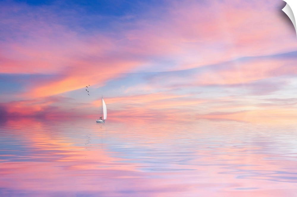 Sunset with a pastel sky and a boat