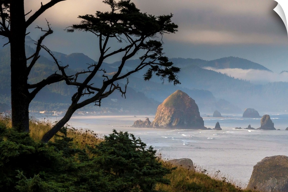 Fine art photo of Haystack Rock on the Oregon coast on a misty morning.