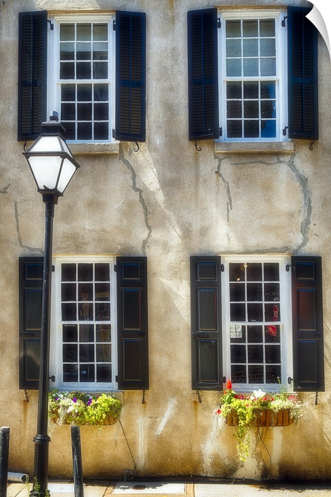 Frontal View of a Historic Home with Windows, Charleston, South Carolina