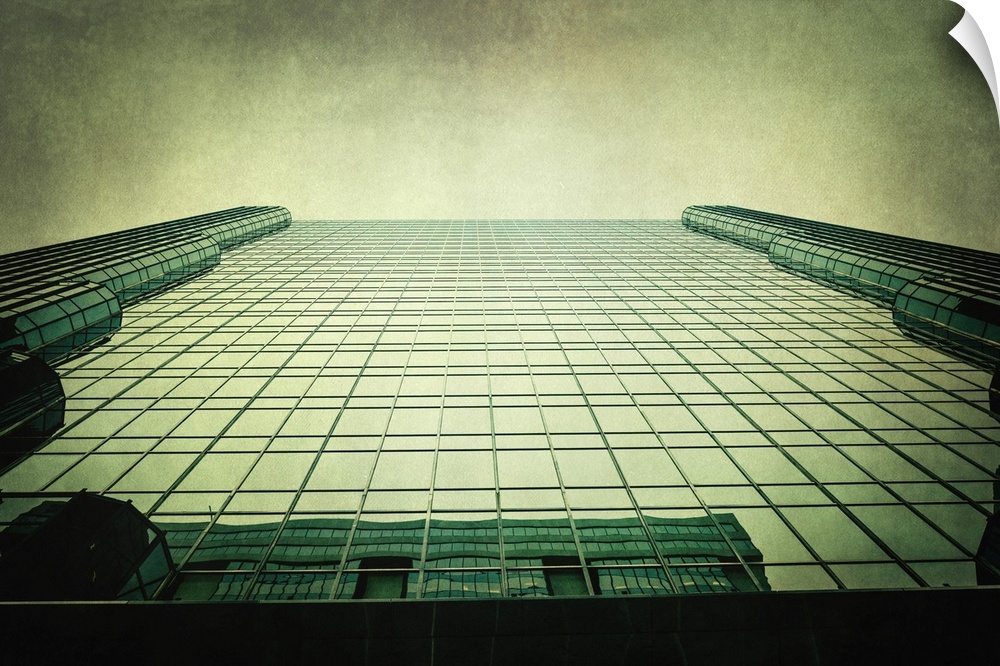 Facade of a glass building with a photo texture