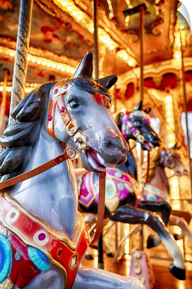 View of Horses on a Classic Carousel, Rome, Italy