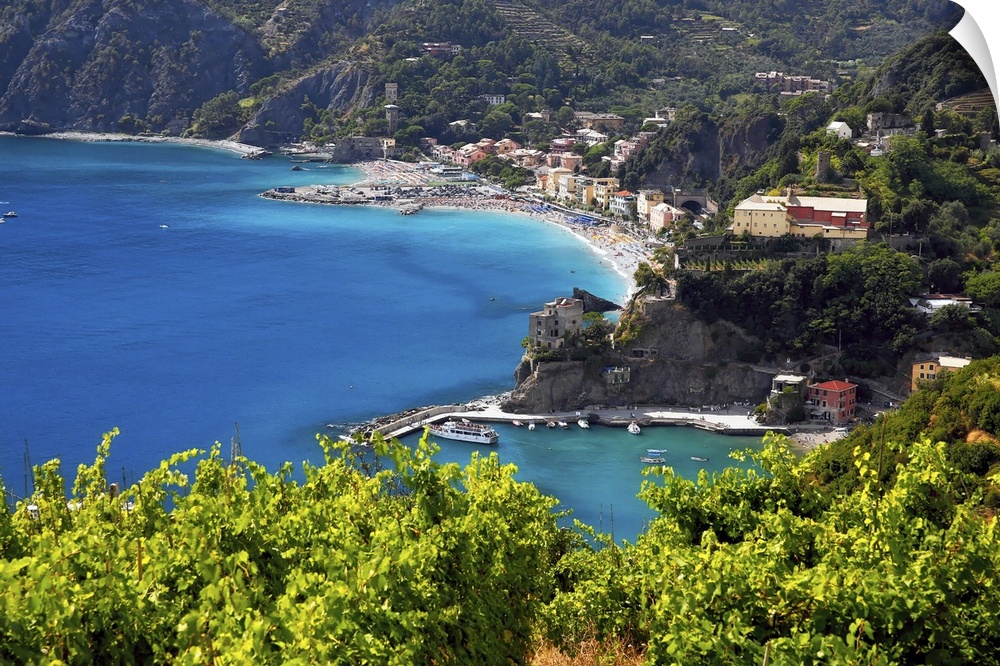 High angle view of the Ligurian Coastline at Monterosso, Cinque Terre, Italy.