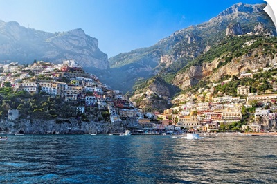 Coastal View of Positano from The Sea, Amalfi Coast, Campania, Italy