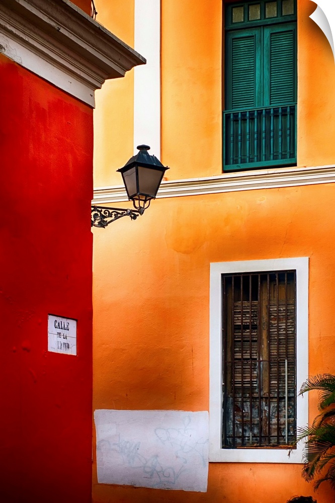 Fine art photo of brightly colored walls of historic buildings in San Juan.