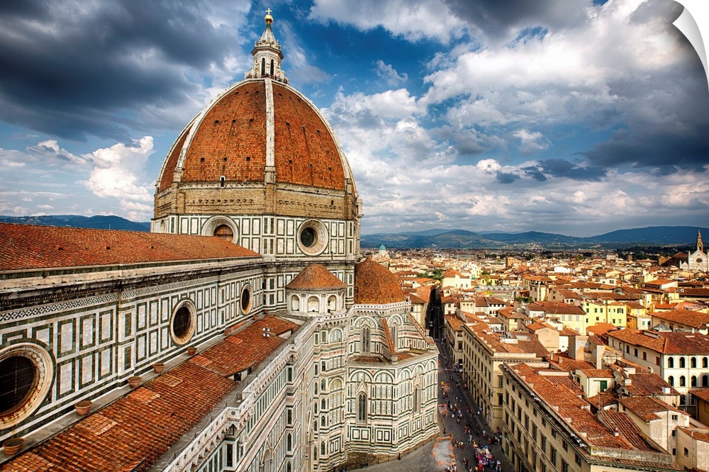 High angle view of the Florence with the Dome of the Basilica of Saint Mary of the flower, Tuscany, Italy.