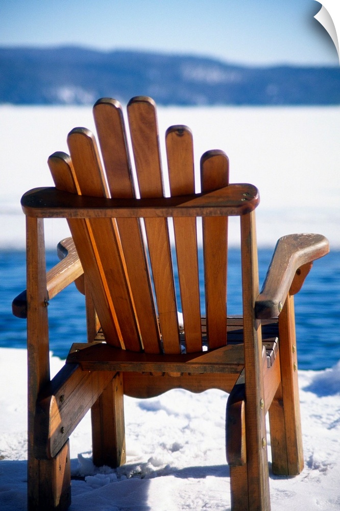 Empty Adirondack Chair on the Deck in Winter, Lake George, New York