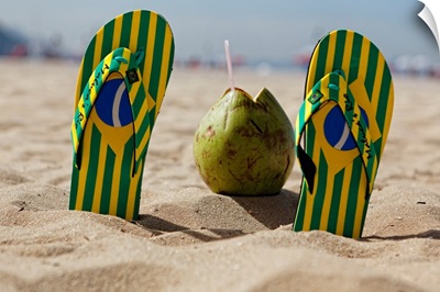 Flip-Flops and a Coconut, Copacabana Beach, Rio de Janeiro, Braz