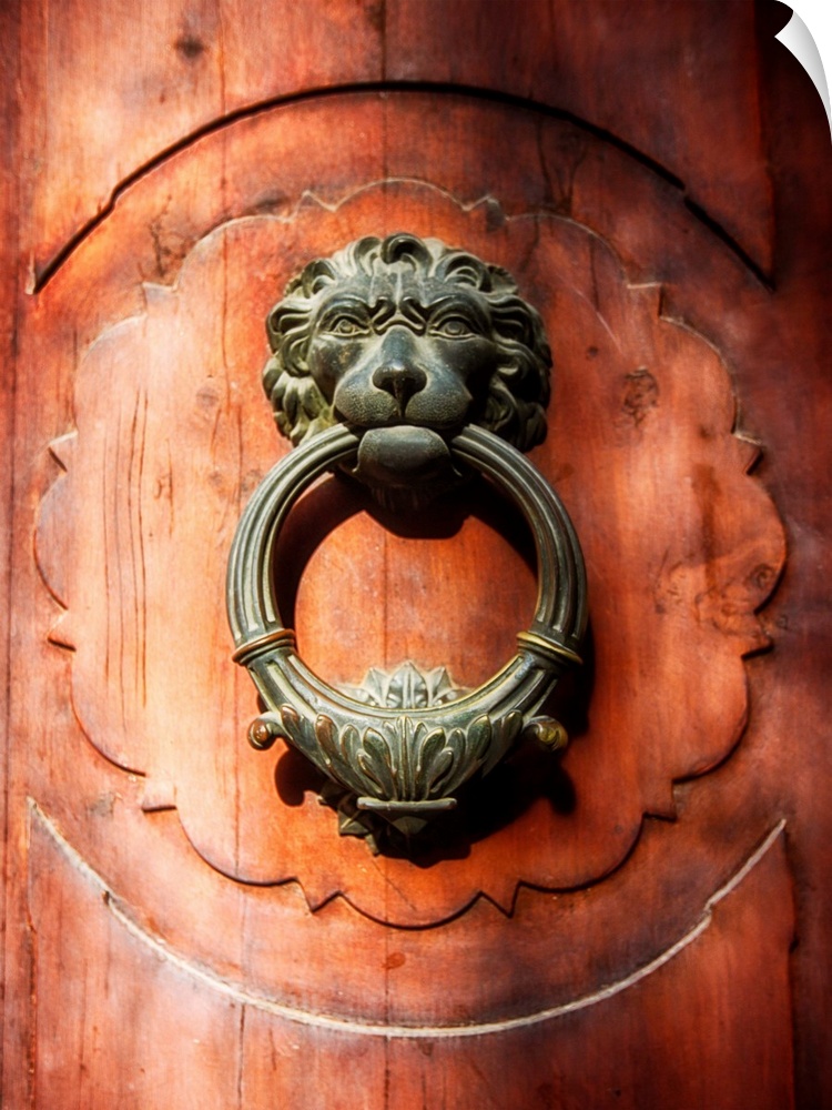 Close Up View of a Lion Faced Door Knocker, Florence, Tuscany, Italy.