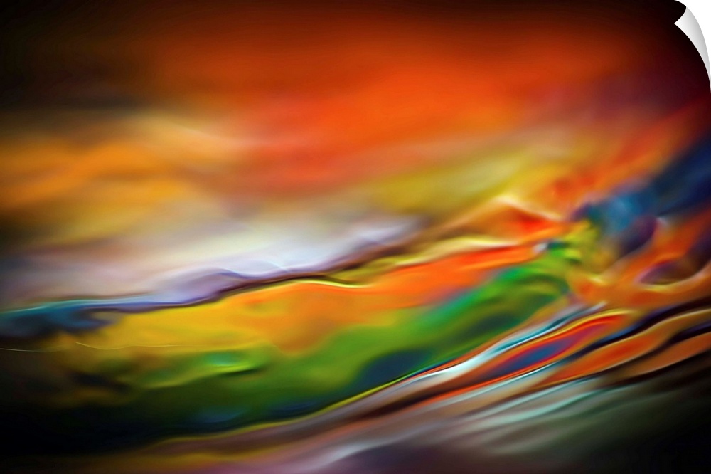 Abstract art with colorful waves of color running horizontally and going towards the top across the canvas in a dreamlike ...