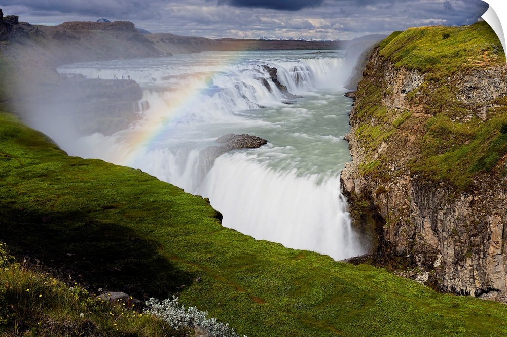 High Angle View of The Gulfoss Waterfall During Summer; Iceland, Europe