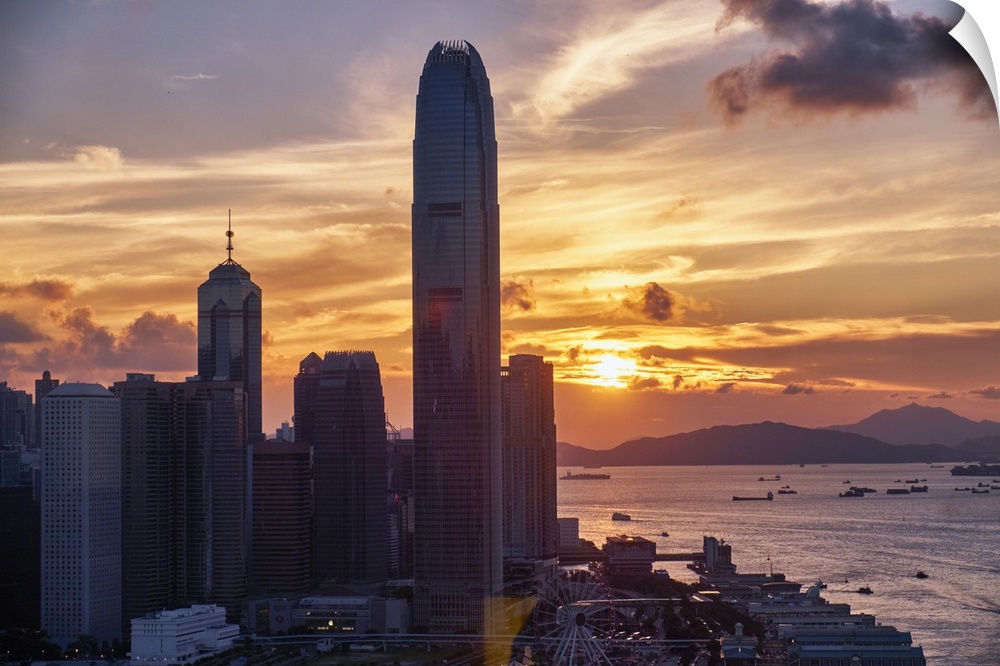 Skyscrapers of the International Commerce Center at Sunset, Hong Kong