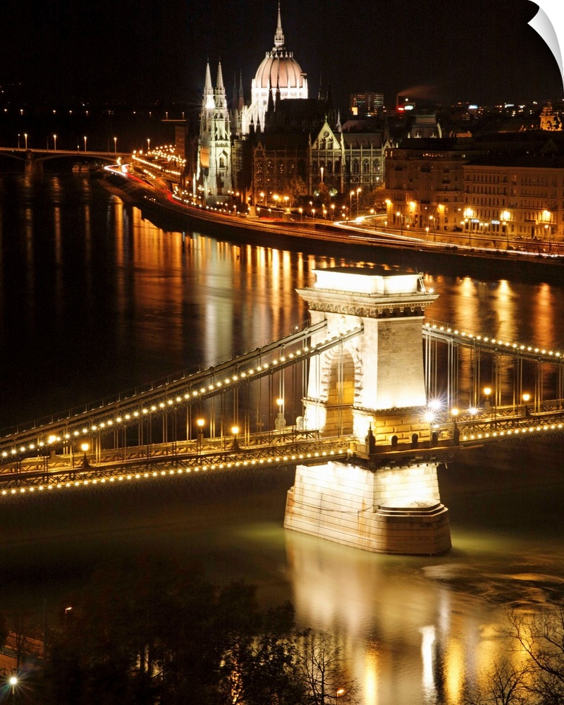 Chain Bridge and The House of the Parliament at Night, Budapest, Hungary