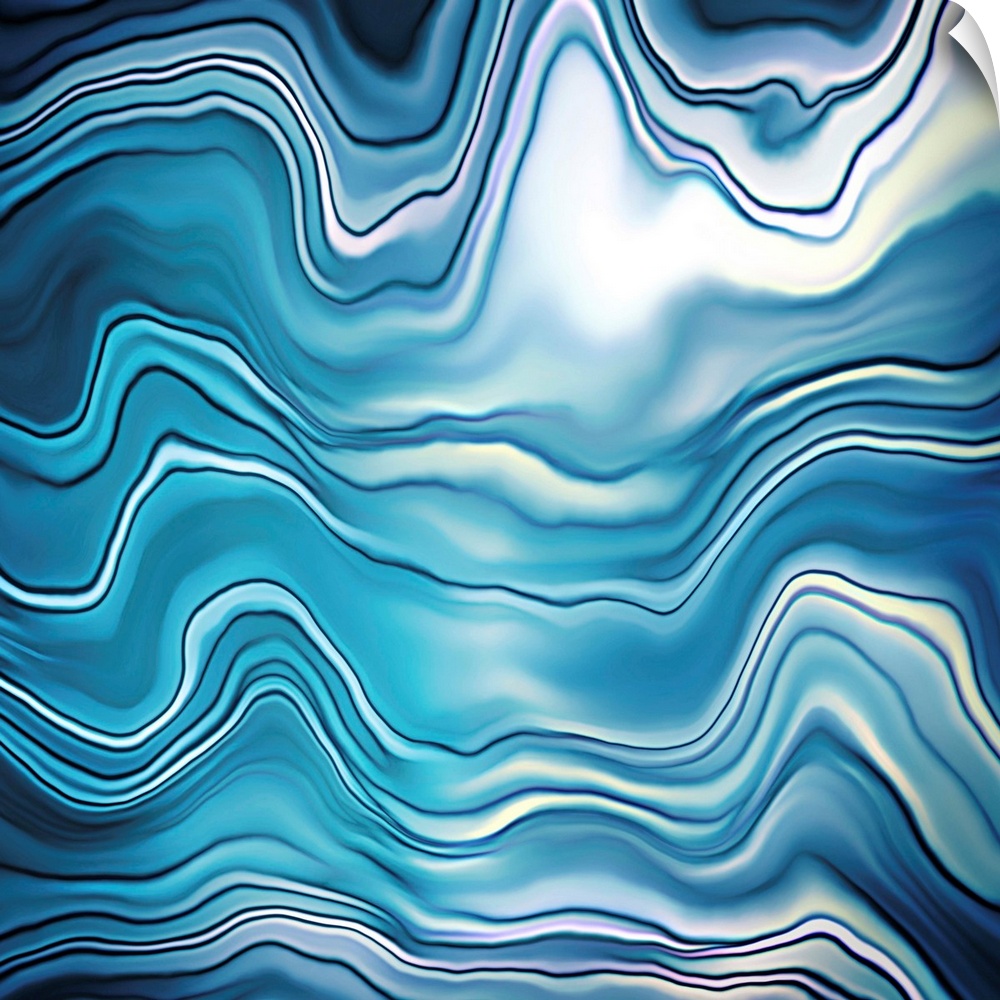 Square abstract with wavy lines in shades of blue and white resembling a glacial ice field.