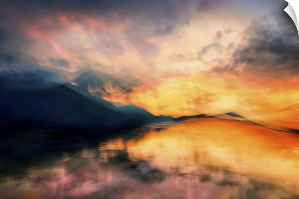 A couple of ICM (Intentional Camera Movement) images of Slocan Lake in British Columbia, Canada, combined in post-processi...