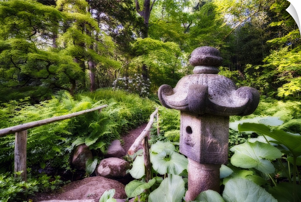 Japanese Garden Path witha Stone Lantern, Willowwood Arboretum, Somerset County, New Jersey