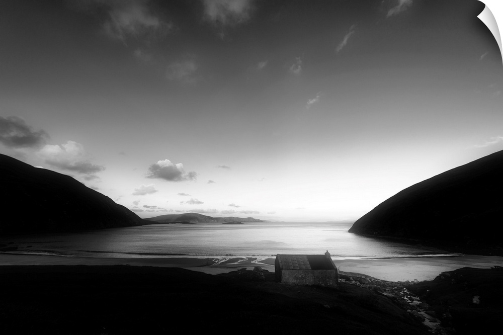 Black and white landscape of a beach in Ireland