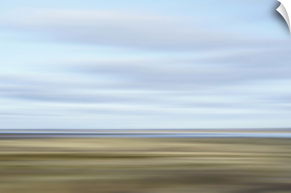 Artistically blurred photo. Deserted fields in de swampy nature reserve Agger Tange, North Jutland, Denmark.