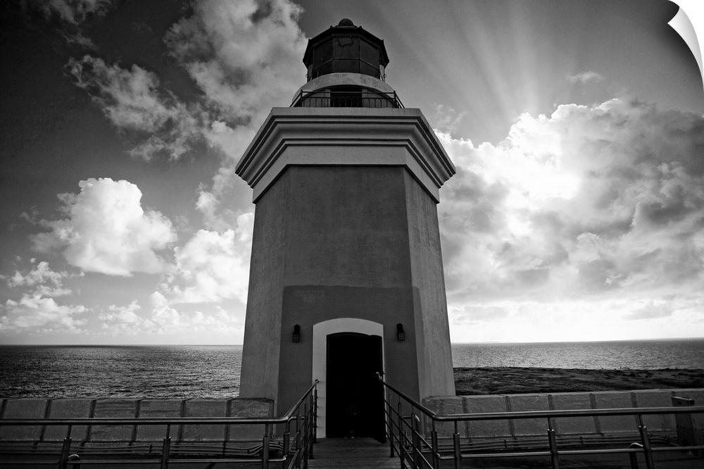 Low Angle View of a Lighthouse Tower Against Dramatic Sky, Cabo Rojo, Puerto Rico