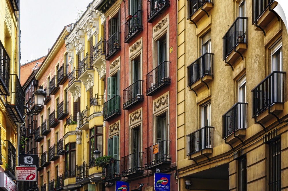 Colorful Balconies of Calle De Las Fuentes, Madrid, Spain