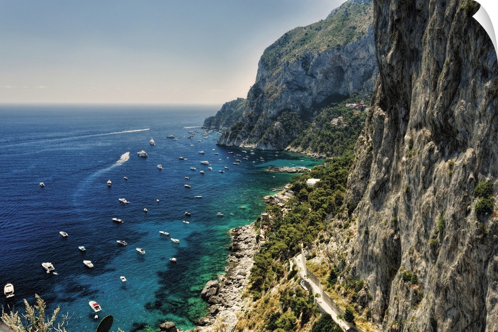 High Angle View of a Rugged Coastline, Marina Piccola, Capri, Campania, Italy.