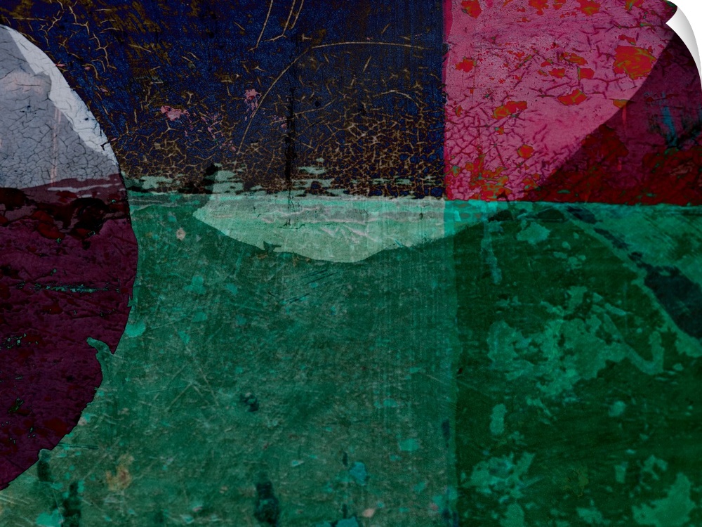 Jewel toned artwork layered with heavy textures and a distressed speckling.