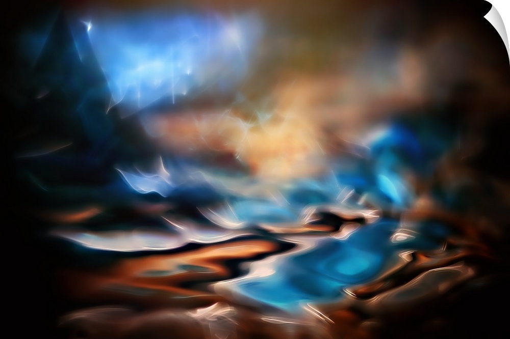 Abstract photograph in dark hues with bright blues.