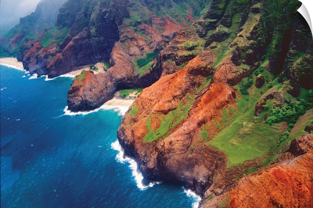 Aerial view of the Na Pa Li Coast, Kauai, Hawaii.