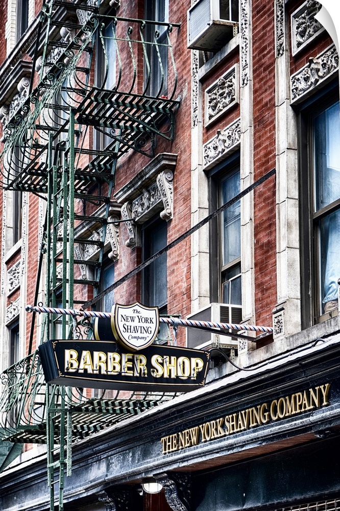 Traditional Barber Shop Sign on a Typical New York City Building, Manhattan, New York City.