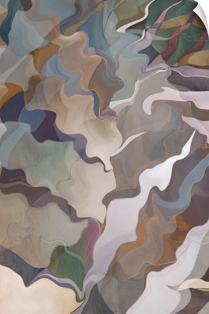 Abstract photograph made of wavy shapes in varying neutral shades.