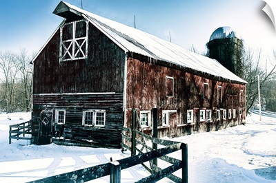 Old Farm Building in Snow Covered Land