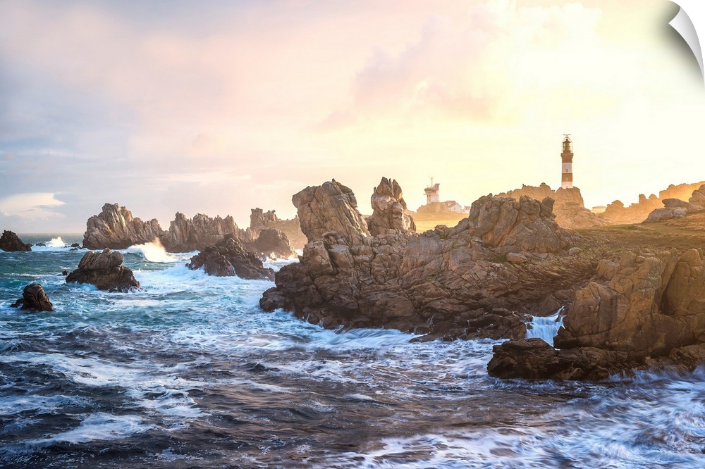 Fine art photo of a lighthouse on a rocky shore in the north of France.