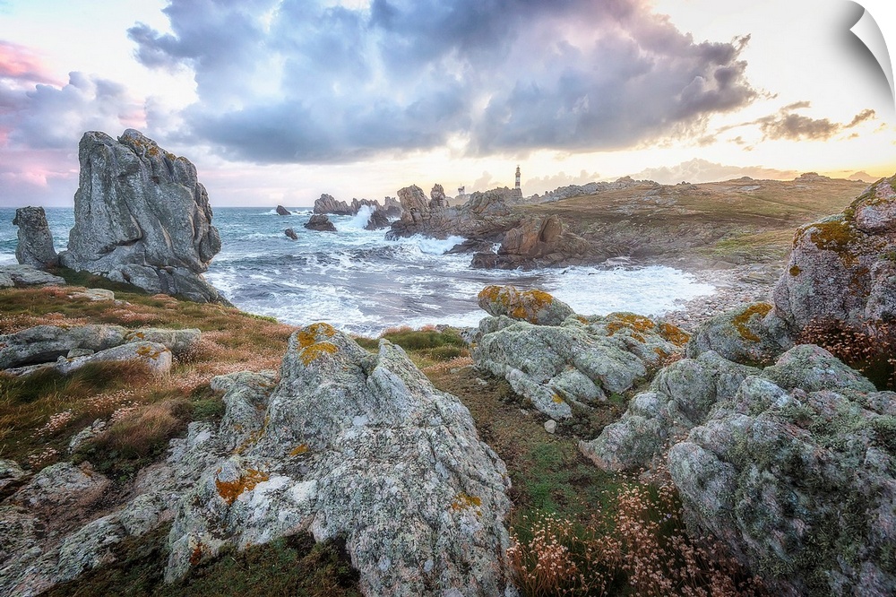 Fine art photo of a lighthouse on a rocky shore in the north of France.