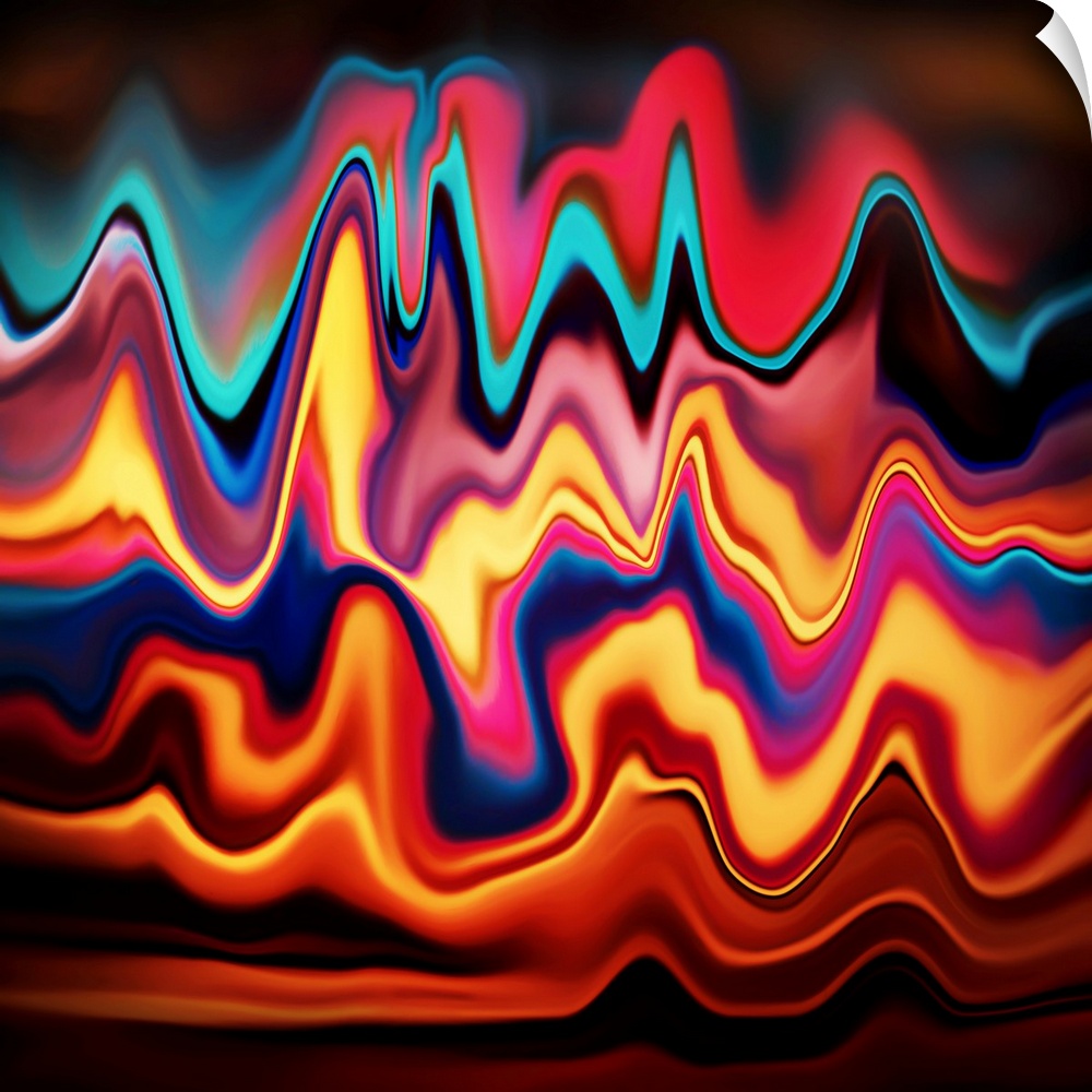 Square abstract with colorful wavy lines.