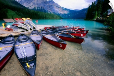 Red Canoes at a Dock, Emerald Lake, British Columbia, Canada
