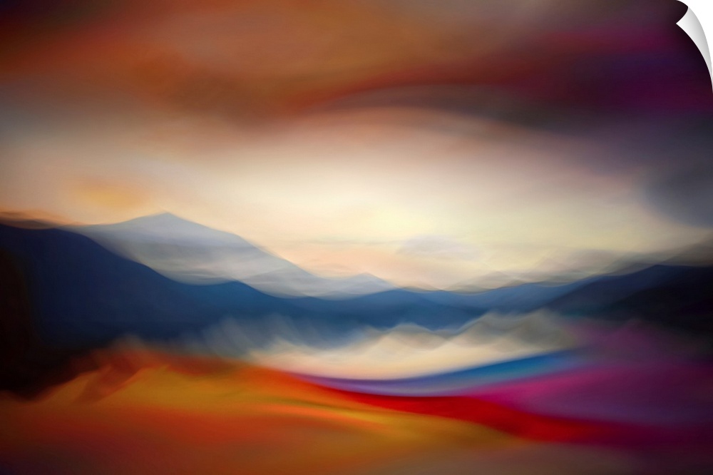 Abstract image of Slocan Lake, giving an impression of a sunset over the lake. The image is a combination of two exposures...
