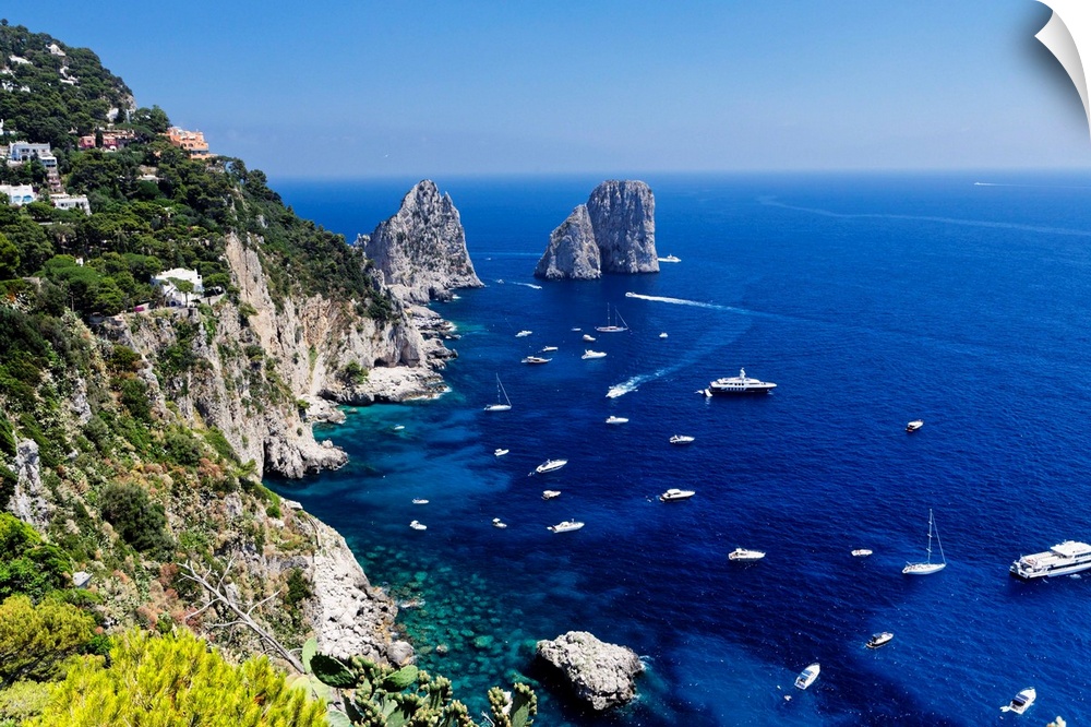 High Angle View of Coastline, Faraglioni Rocks, Capri, Campania, Italy