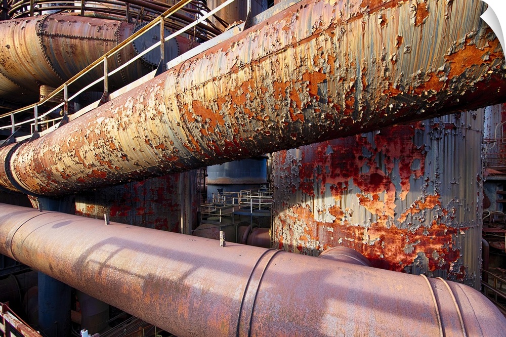 Rusting Steel Pipes with a Paint Peeling Off, Bethlehem Steel, Pennsylvania.