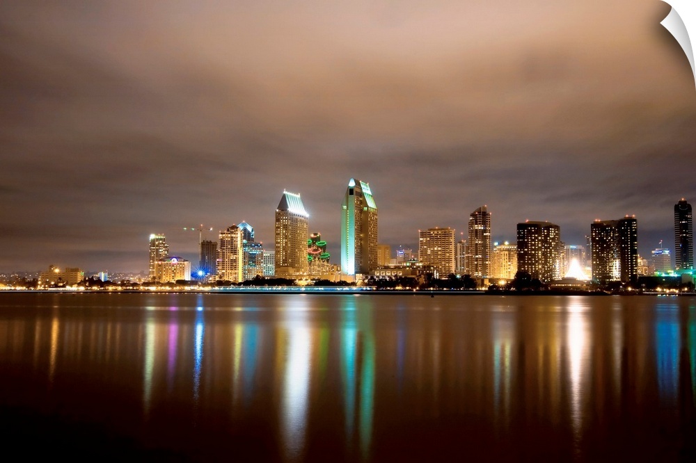 Night Skyline Reflections of Downtown San Diego,Viewed from Coronado