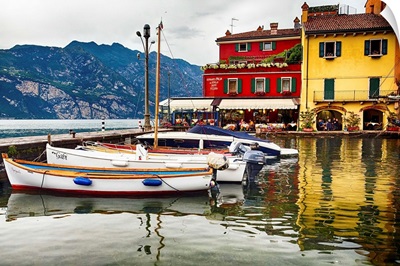 Small Boats at a Pier, Malcasine Harbor, Lake Garda, Veneto, Italy