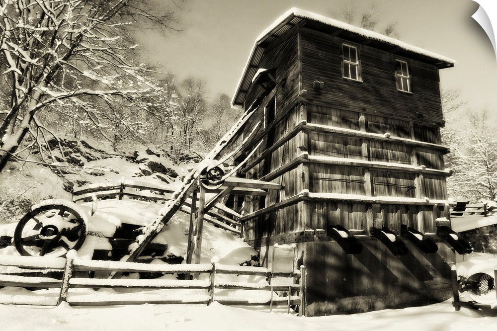 Snow Covered Historic Quarry Building, Clinton Red Mill Village, New Jersey