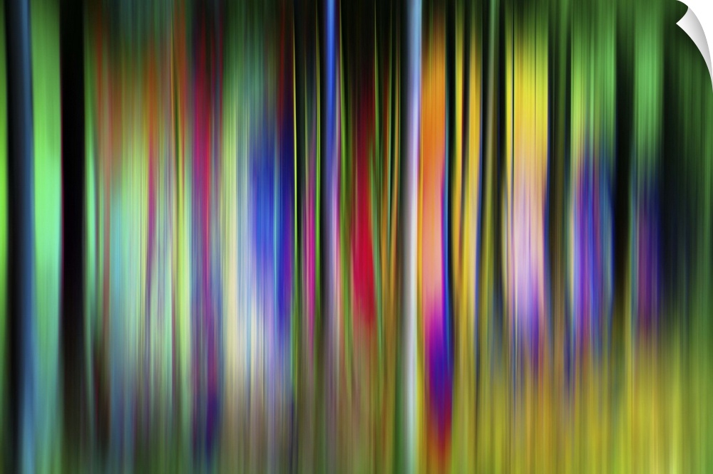 Abstract image of colorful vertical bands resembling neon trees.