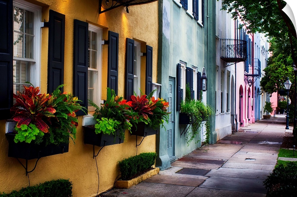 Fine art photo of a shaded alley with colorful buildings in Charles, South Carolina.