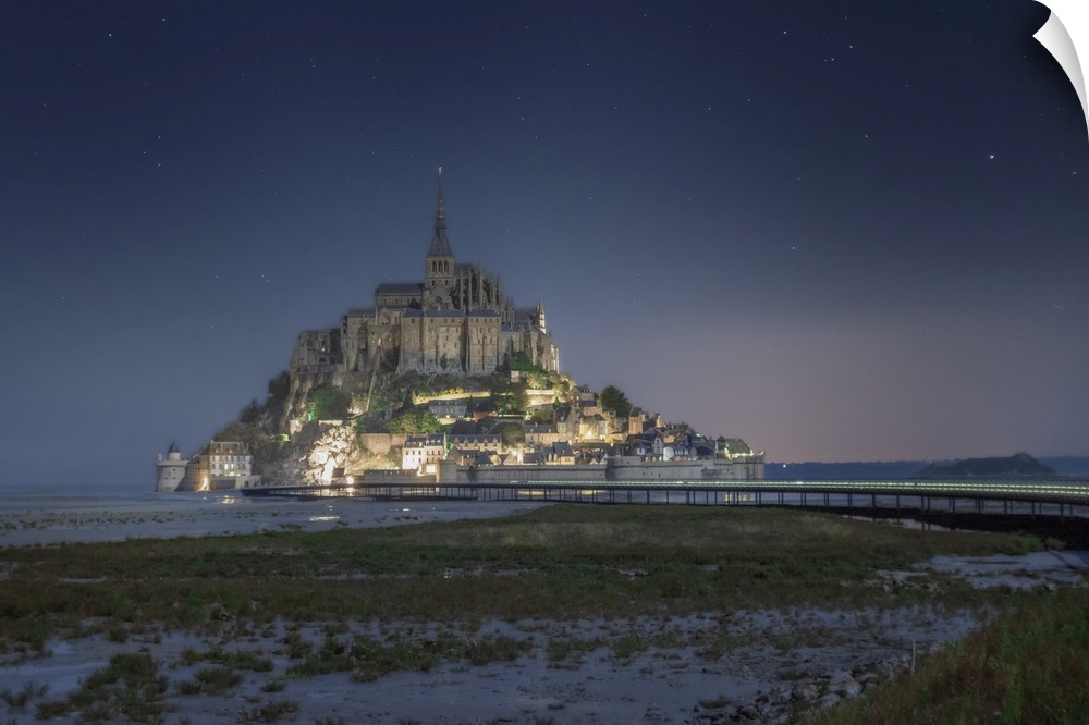 Night shot of Mont Saint Michel in Normandy. France, Europe.