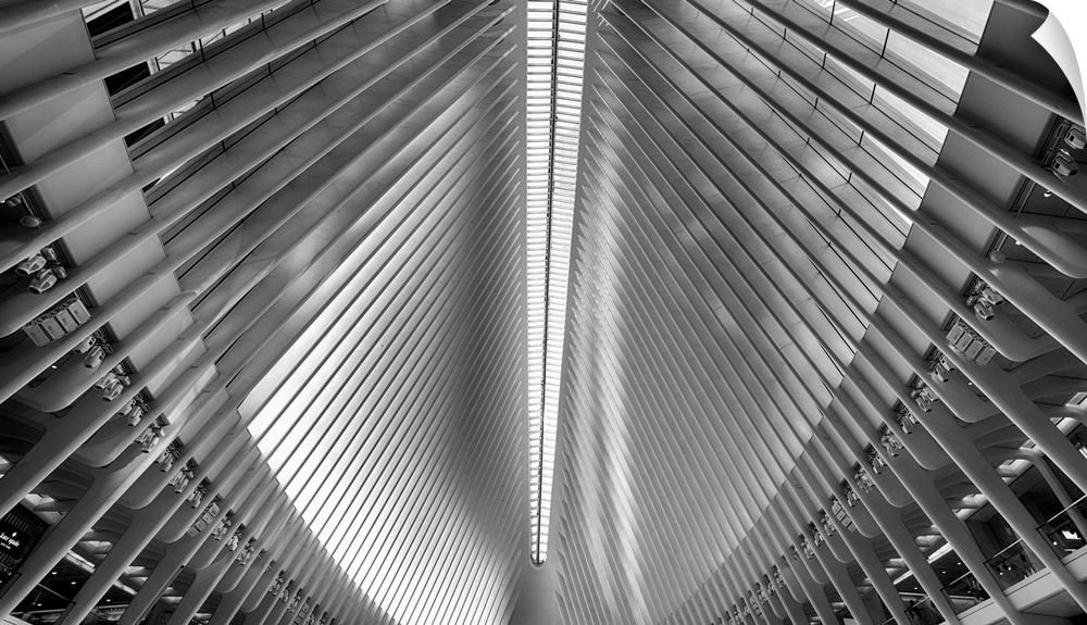Low Angle Injterior View of a skylight roof, Oculus, World Trade Center, Manhattan, New York City, USA