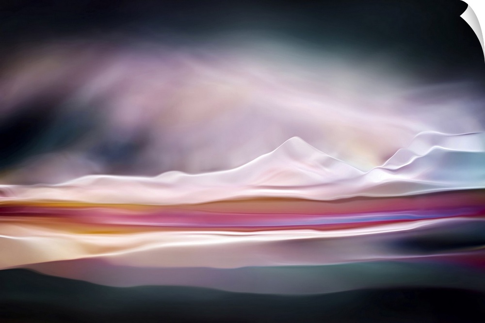 Abstract landscape. The original is a studio shot of water reflecting colors. The shape of the mountains was added in post...