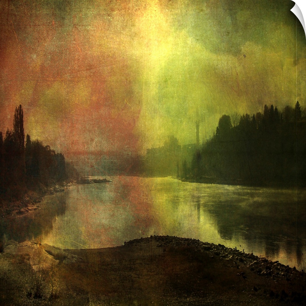 A picture of Trail downriver from Gyro Park, overlayed with a coloured texture file.