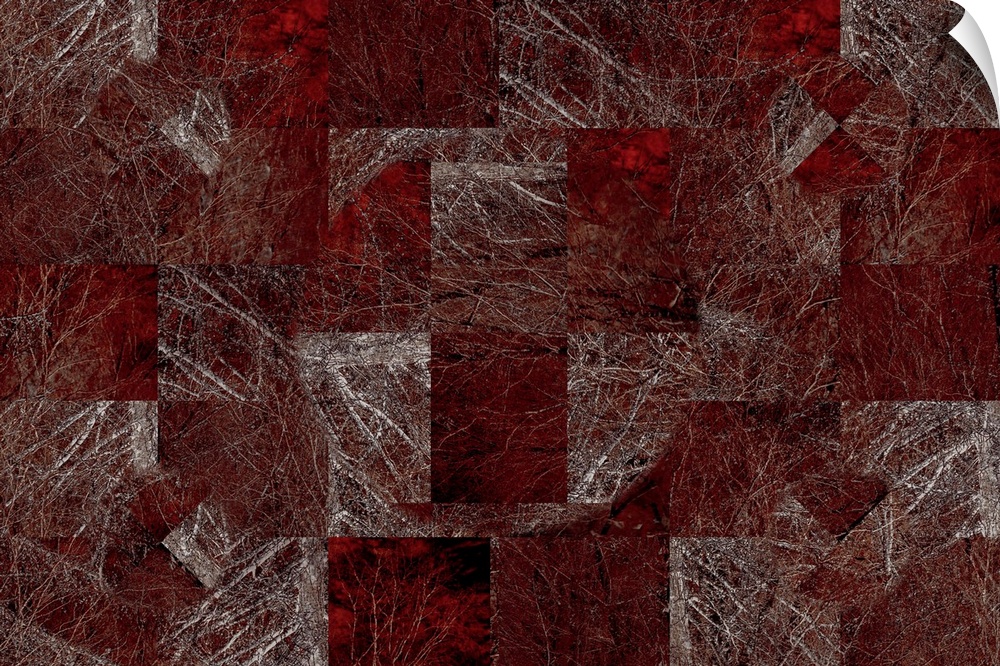 A tessalated deep crimson red abstract of autumn fall silver birch trees.