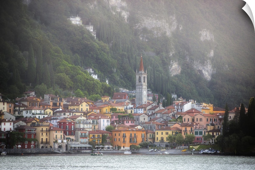 The city of Varenna in Italy at the bottom of the Alps on the coast.