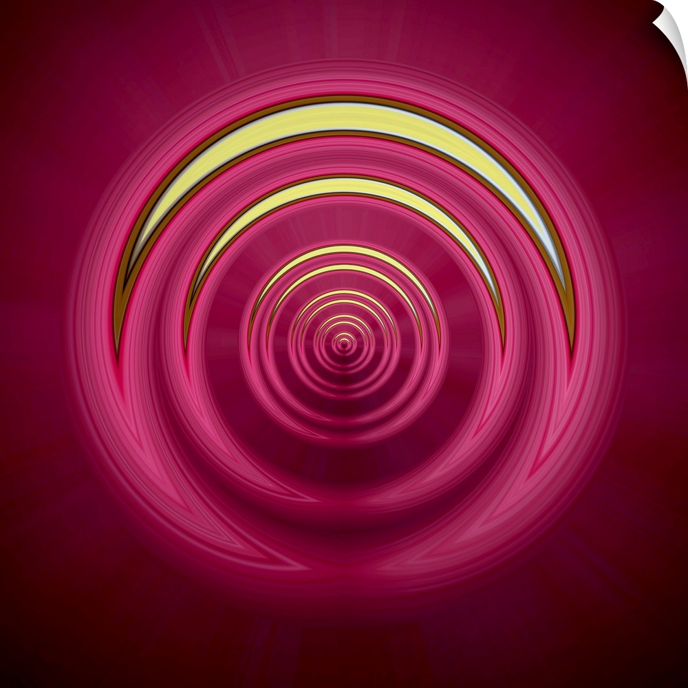 Pink circles with yellow arched tops inside each other on a square background with a slightly dark vignette.